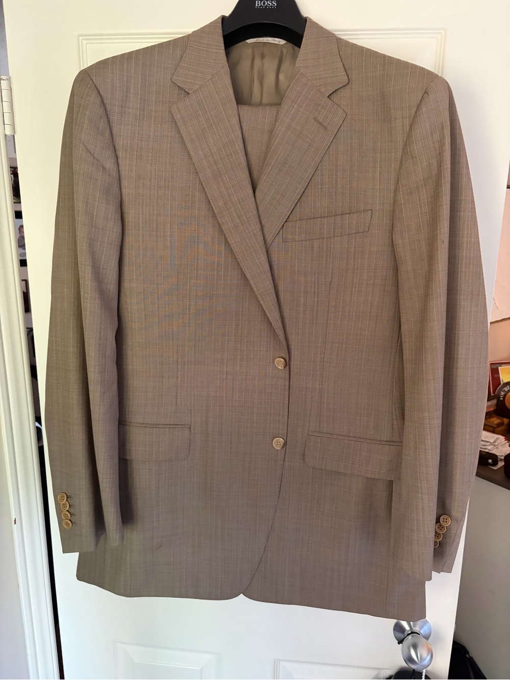 Canali Tan Glen Plaid Wool Suit Jacket